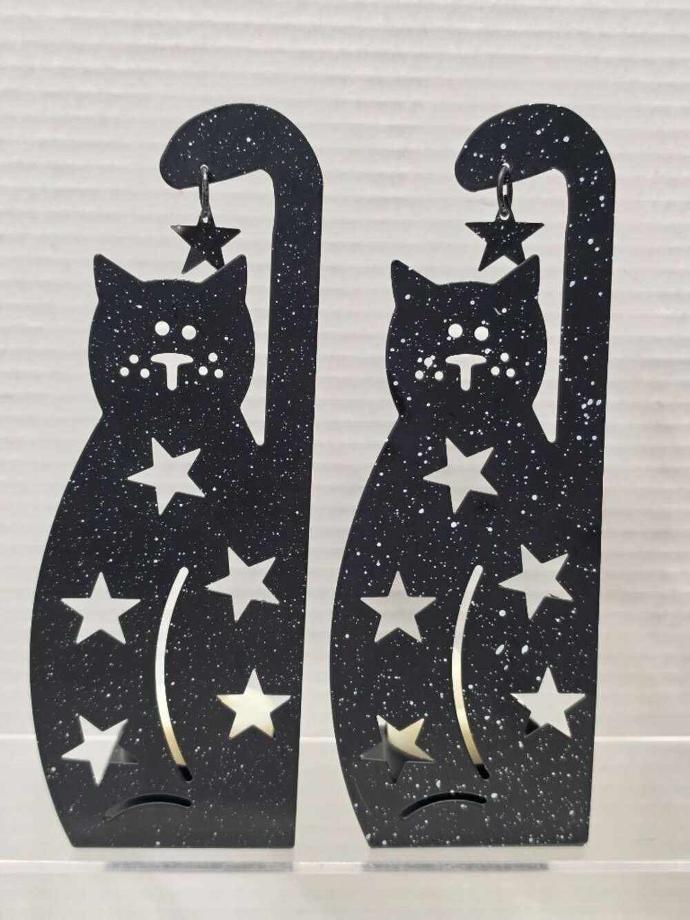Set of 2 Black Cat Star Metal Tea Light Candle Holders Halloween Celestial